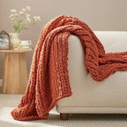 Amélie Home Chunky Knit Throw Blanket for Couch, Soft Chenille Handmade Crochet Throw Rope Knot Blanket for Couch, 50"x60", Burnt Orange