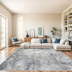 8x8 ft Square Living Room Rug – Washable Modern Neutral Abstract Area Rug for Bedroom, Dining Room, Kitchen – Non-Slip Soft Low-Pile Indoor Floor Carpet (Blue Grey,8x8)