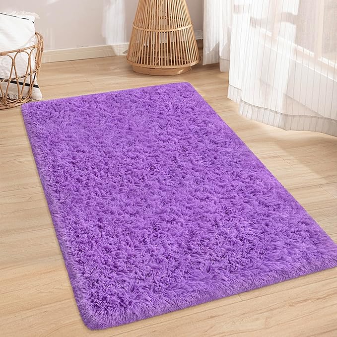 Fluffy Rugs for Bedroom Living Room 3x5 Purple Shaggy Area Rug Soft Plush Fuzzy Fur Throw Carpets Kids Rug for Nursery Girls Room Dorm Home Decor Aesthetic