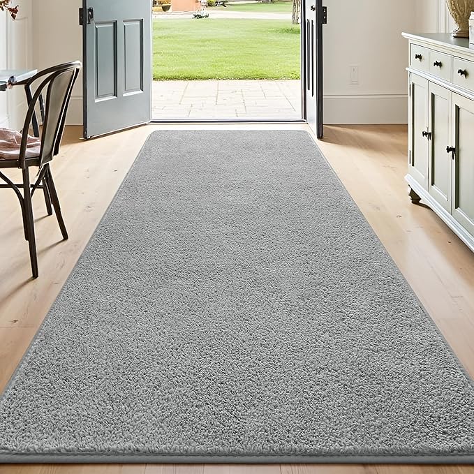 Keeko 2x8 Long Runner Rug, Grey Bedroom Bedside Runner Rug Living Room Carpet Area Throw Rugs for Hallway Soft Indoor Memory Foam Rugs for Teen Kids Classroom Nursery Dorm Laundry Room Decor