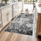 4x5 Washable Entryway Rug – Non-Slip Low Pile Throw Area Rug for Bathroom Kitchen Living Room Bedroom – Modern Abstract Neutral Soft Indoor Small Carpet (Black Grey,4x5)
