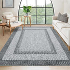 RUGSREAL 9x12 Living Room Rug Large Washable Rug Non Slip Boho Accent Carpet Braided Print Carpet Indoor Throw Floor Cover Farmhouse Rustic Area Rug Bohemian Border Rugs for Bedroom Home Decor, Grey