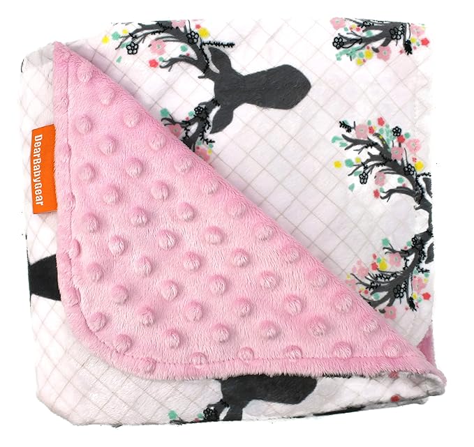 Dear Baby Gear - Reversible Baby Blankets - Soft Nursery Blanket for Newborn - Toddler Blankey - Throw Blanket for Boys & Girls - Infant Blankets - 40x30 (Girl Antler Flowers - Pink Dot)
