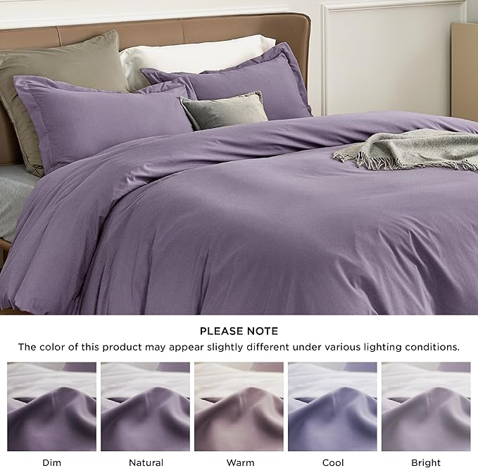 Bedsure Duvet Cover Full Size - Soft Double Brushed Bedding Set for Kids & Adults, Zipper Closure, 3 Pieces, Includes 1 Duvet Cover (80"x90") & 2 Pillow Shams, NO Comforter, Grayish Purple