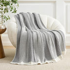 Amélie Home Premium Chenille Throw Blanket, Soft Cozy Luxury Two-Tone Knit Blanket for Couch, Sofa, Chair, Home Decor, Grey & Ivory 50"x60"