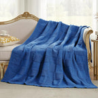 Amélie Home Knit Throw Blanket, Soft Chenille Cozy Breathable Checkered Chunky Decorative Blanket for Couch, Bed & Sofa, French-Inspired Lightweight Warm Gift for Women, Royal Blue, 50"x60"