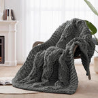 Chunky Knit Blanket Throw - 100% Hand Knitted Chunky Soft Throw Blanket for Couch, Thick and Warm for Winter, Dark Grey, 40x50 Inches