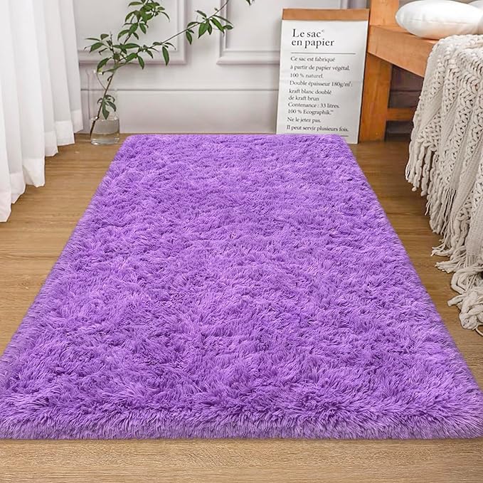 Fluffy Rugs for Bedroom Living Room 3x5 Purple Shaggy Area Rug Soft Plush Fuzzy Fur Throw Carpets Kids Rug for Nursery Girls Room Dorm Home Decor Aesthetic