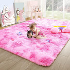 Noahas 4x6 Fluffy Kids Rugs for Room,Soft Pink Tie-Dyed Rainbow Rug for Girls Bedroom,Soft Colorful Playroom Shag Nursery Carpets Room Decor