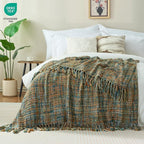 Multi-Color Gold Green Cable Woven Throw Blanket for Couch,60"X80" Boho Style Textured Blankets for Home Decor,Super Soft Warm Cozy Chunky Blanket with Decorative Tassels for Bed