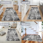 3x4 Washable Entryway Rug – Non-Slip Modern Abstract Small Area Rug for Kitchen, Bedroom, Bathroom – Soft Low-Pile Thin Indoor Door Mat（Black Grey, 3x4）
