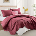 IR Imperial Rooms 8 Pack California King Quilt Bedding Set (118"x106") - Bulk Wholesale for Hotels, Guest Bedroom & Airbnbs - Microfiber Reversible Floral Embossed Quilts Bedspreads (Burgundy)