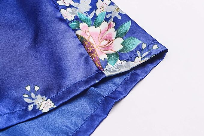 Women's Short Kimono Robes Bride and Bridesmaid Satin Floral Bathrobe Peacock Sleepwear Dressing Gown for Wedding Party
