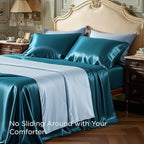 Bedsure Satin Sheets Full Size - 4 Piece Silky Bedsheets with 15 Inches Deep Pocket Fitted Bedsheet,1 Flat Sheet, 2 Satin Pillowcases, Good for Hair & Skin (Full, Teal)