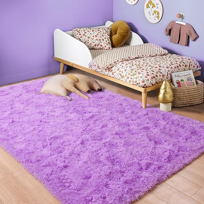 ISEAU Super Soft Fluffy Rugs Shag Area Rug, Mats for Bedroom Living Room Fuzzy Carpet Comfy Anti-Slip Mats Bedside Carpets for Boys Girls Kids Room Nursery Home Decor, 4ft x 6ft, Purple