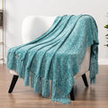 PAVILIA Teal Chenille Throw Blanket for Couch Sofa, Soft Turquoise Throw with Tassel, Decorative Blanket for Bed Chair Living Room, Teal 50x60