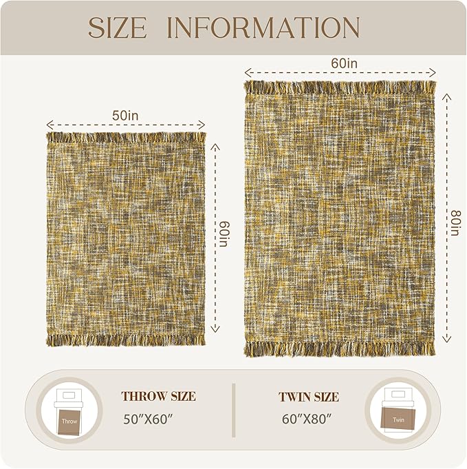 Multi-Color Gold Cable Woven Throw Blanket for Couch,60"X80" Boho Style Textured Blankets for Home Decor,Super Soft Warm Cozy Chunky Blanket with Decorative Tassels for Bed and Sofa
