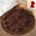 3ft Small Round Brown Rug,Thick Furry Fluffy Carpet for Teen,Sheepskin Fur Shaggy Circular Rug for Indoor Bedroom Room Living Room Nursery Decor Chair