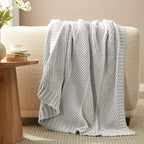 Amélie Home Knit Throw Blanket, Soft Chenille Cozy Breathable Chevron Chunky Decorative Blanket for Couch, Bed & Sofa, French-Inspired Lightweight Warm Gift for Women, Light Gray, 60"x80"