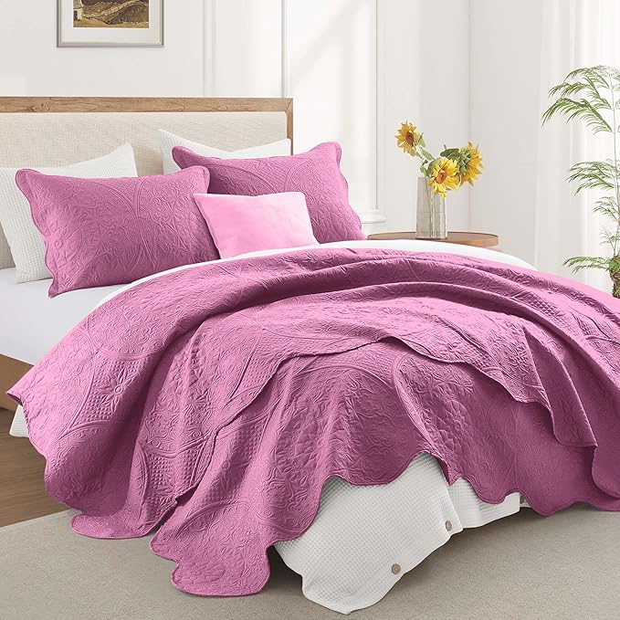 IR Imperial Rooms 8 Pack Quilt King Size Bedding (106" x 96") - Bulk Wholesale for Hotels, Guest Bedroom & Airbnbs - Lightweight Microfiber Reversible Floral Embossed Quilts Bedspreads (Purple)