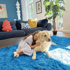 OLANLY 2x6 Machine Washable Runner Rugs for Hallway, Soft Fluffy Shaggy Bedside Rugs for Bedroom, Living Room, Indoor Floor Carpet for Kids Girls and Boys, Home Decor Aesthetic, Bright Blue