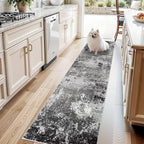 2x8 Washable Hallway Runner Rug – Non-Slip Modern Abstract Neutral Low-Pile Stain-Resistant Carpet Runner for Kitchen Entryway Bedroom Bathroom (Black Grey,2x8)
