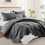 IR Imperial Rooms Twin Quilt Bedding Set Size (68” x 86”) + 1 Pillow Shams (20” x 26” + 2”) - 2 Pcs All Season Lightweight Reversible Microfiber Coverlet Floral Embossed Quilt Bedspread (Charcoal)