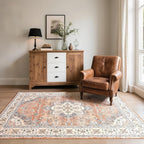 CRYPTOLITE Vintage Area Rug 5x7 Rugs, Machine Washable Rug Non-Slip Low Pile Rug for Living Room, Bedroom, Farmhouse, Dining Room, Orange