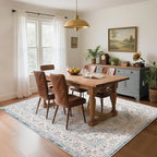 CRYPTOLITE Living Room Rug 7x10, Machine Washable Area Rug Non Slip Low Pile Vintage Rug for Living Room, Bedroom, Farmhouse, Dining Room, Kids Playroom, Blue