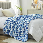 Amélie Home Chunky Knit Throw Blanket for Couch, Soft Chenille Handmade Crochet Throw Rope Knot Blanket for Couch, 50"x60", Space-Dyed Blue