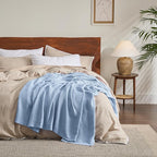 Bedsure Gentlesoft 100% Cotton Throw Blanket for Couch 50x70 inches - Cooling Breathable and Soft for Spring Summer, Waffle Weave Throw Blanket for Office, Sky Blue