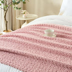 Throw Blanket for Couch, Dusty Pink Luxury Knitted Throws 60"x80", Textured Blankets with Handmade Fringe Tassels for Bed Sofa Decorative, Chunky Soft Farmhouse Boho Home Decor