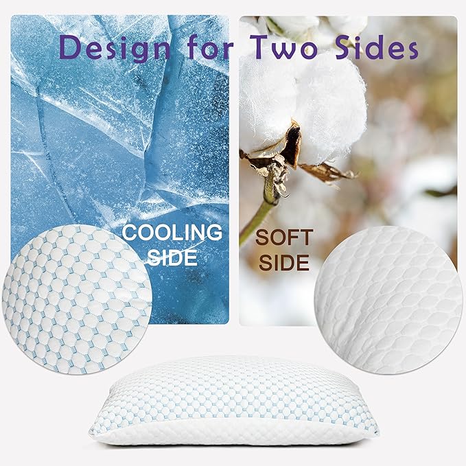 Premium Adjustable Shredded Memory Foam Pillow - Suitable for Side, Back, and Stomach Sleepers, with Cooling Fiber Machine Washable Cover (Standard-2PCS-Lavender)