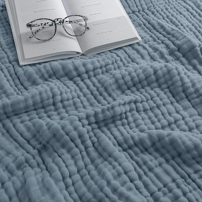 Comfy Cubs Muslin Blanket for Adults Queen 90" x 90" - 6 Layer Soft, Breathable & Lightweight Muslin Adult Blanket - Machine Washable & Designed in The US Bedding for All Seasons - Pacific Blue