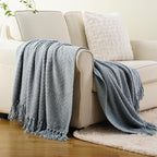 BATTILO HOME Bluish Grey Chenille Throw Blanket for Couch, Knit Throw Blanket,Super Soft Warm Home Decor Throw Blanket with Tassels for Bed,Sofa and Living Room,60" x 80"