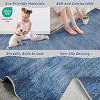 2x8 Washable Hallway Runner Rug – Non-Slip Modern Abstract Neutral Low-Pile Stain-Resistant Carpet Runner for Kitchen Entryway Bedroom Bathroom (Navy Blue,2x8)