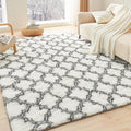 Litanika 6x9 Geometric Shag Area Rug for Bedroom, White and Grey High Pile Ultra Soft Plush Shaggy Furry Bedside Playroom Dorm Carpet, Non-Slip, Non-Shedding Indoor Floor Rug