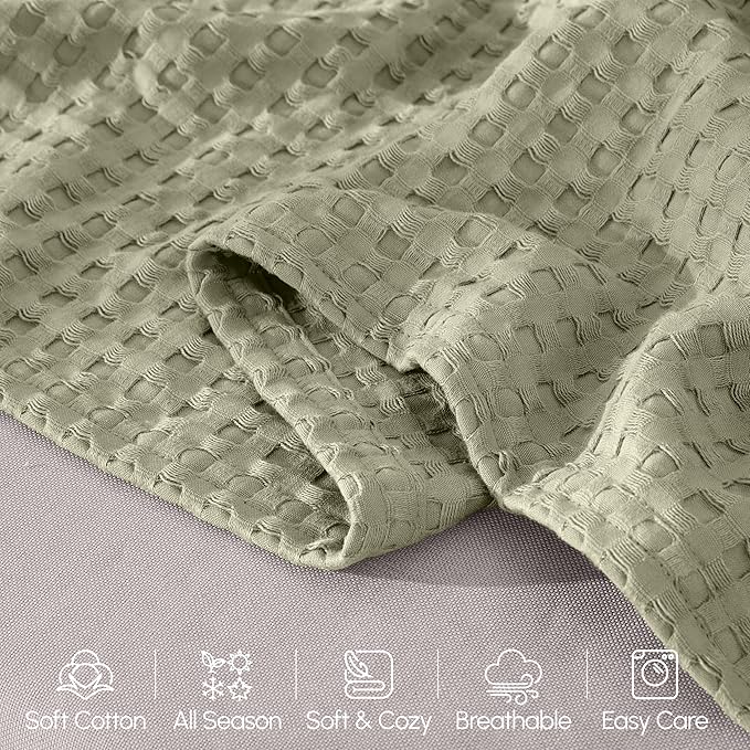 Elegant Comfort Premium 100% Cotton Waffle Blanket - Lightweight Breathable Waffle Weave Bed Blanket - Soft and Warm All Season Blanket for Couch, Sofa and Bed, Twin Size 68x88 Inches, Sage