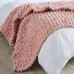 Madison Park Chenille Chunky Knit Handmade Throw Blanket, Luxuriously Soft Gift Blankets, Cottage Style Room Décor, Lightweight & Breathable All Seasons Throw Blanket for Couch, 50" W x 60" L Blush