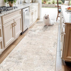 4x10 ft Extra Wide Hallway Rug – Non-Slip Washable Large Carpet Runner for Kitchen, Indoor Entryway, Modern Abstract Low-Pile Thin Floor Mat for Bedroom, Living Room, Dining Room (Beige Grey,4x10)