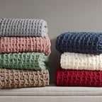 Madison Park Chenille Chunky Knit Handmade Throw Blanket, Luxuriously Soft Gift Blankets, Cottage Style Room Décor, Lightweight & Breathable All Seasons Throw Blanket for Couch, 50" W x 60" L Red