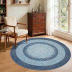 Modern Bordered Round Area Rug 4ft Washable Bedroom Circle Rugs Non Slip Stain Resistant Dining Room Round Throw Carpet Contemporary Circle Mats for Living Room Kitchen Nursery, Blue