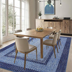 RUGSREAL 10x13 Large Living Room Rug Braided Print Rug Boho Throw Carpet Farmhouse Rustic Dining Room Carpet Non Slip Geometric Bordered Area Rug Bohemian Carpet for Bedroom Home Decor Office, Navy