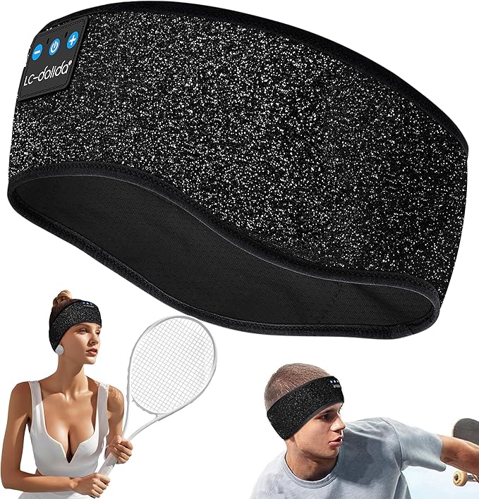 LC-dolida Sleep Headphones Wireless Bluetooth Headband Headphones for Sleeping Music Band Cozy Sleep Mask with Thin HD Stereo Speakers Perfect for Side Sleepers(Taupe)