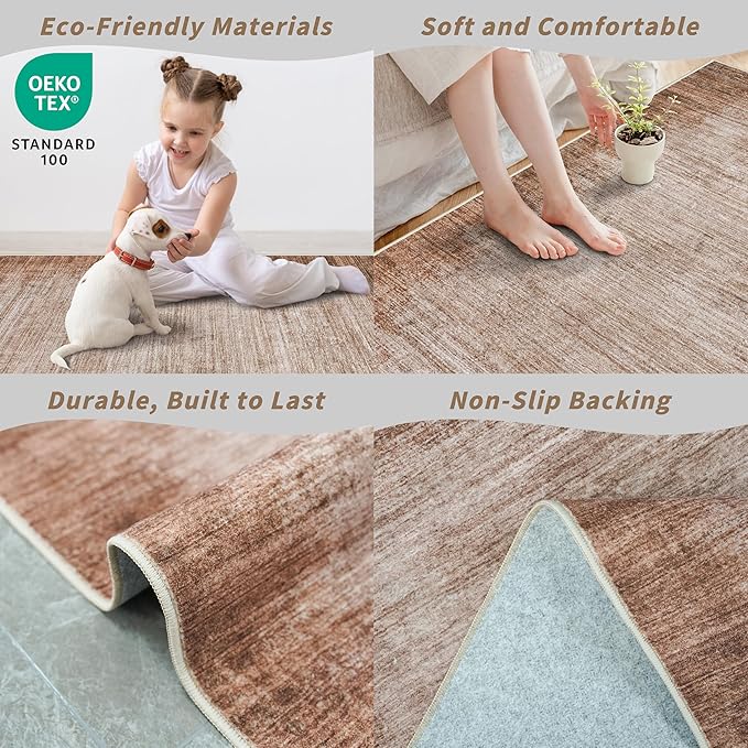 2x8 Washable Hallway Runner Rug – Non-Slip Modern Abstract Neutral Low-Pile Stain-Resistant Carpet Runner for Kitchen Entryway Bedroom Bathroom (Warm Taupe,2x8)