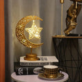 GUOCHENG Enchanted Lunar Lamp Moon Shaped Table Lamps, LED Crescent Night Light Magic Hanging Moon Lamp Decor, Home Bedroom Bedside Desktop Nightstand Decorative Gift(Rattan Star)