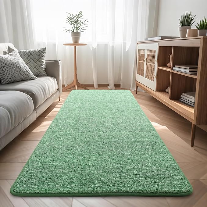 Keeko Soft Hallway Runner Rug, 2x8 Bedside Runner Rugs for Bedroom Living Room Non Slip Washable Modern Memory Foam Rug Low Pile Kitchen Runner Rugs for Nursery Dorm Kids Room Decor Green