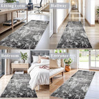 3x7 Kitchen Runner Rug – Washable Non-Slip Modern Abstract Neutral Carpet for Hallway, Entryway, Bedroom, Bathroom – Low-Pile Thin Stain-Resistant Wide Floor Runner (Black Grey,3x7)
