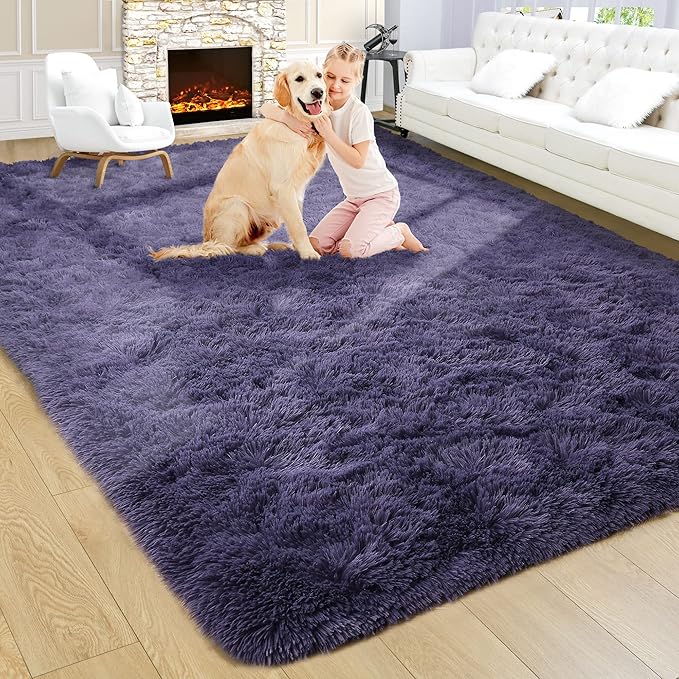 Noahas Fluffy 6x9 Area Rugs for Living Room,Shaggy Taro Purple Rugs for Bedroom Girls,Thick Shag Throw Carpet,Soft Non-Slip Dorm Nursery Kids Rug Home Decor Aesthetic