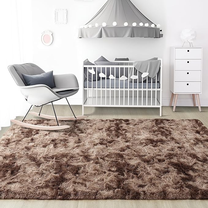Noahas Large Fluffy 5x8 Area Rugs for Living Room Bedroom,Tie-Dyed Brown Thick Shag Throw Rug,Big Soft Shaggy Bedside Non-Slip Plush Dorm Nursery Kids Carpet